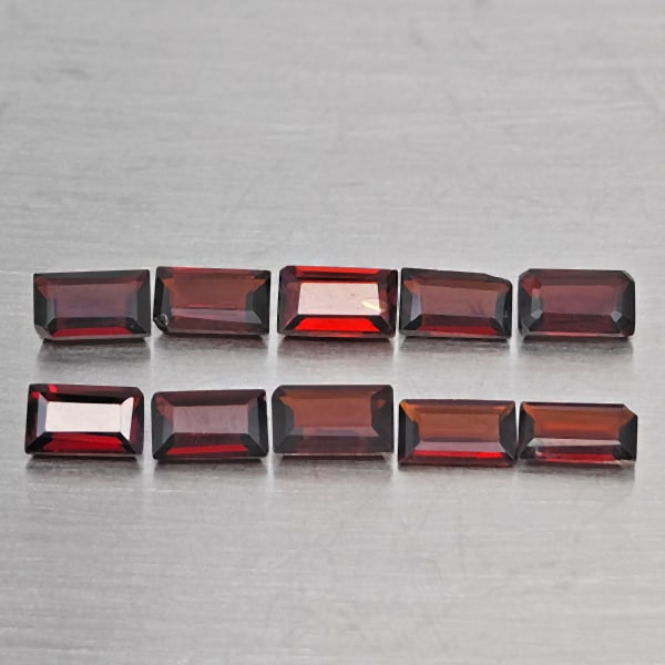 Natural Orangish Red Garnet Gemstones 3.18 Ct. 10 Pcs Baguette Shape 5.2 x 3.2 Mm.: Product ID: 802937889 Product Name: Natural Red Garnet Weight: 3.18 CT. Size: 5.2 x 3.2 x 2.2 MM. Shape: Baguette Shape Color: Orangish Red Clarity:SI1 Luster: Good Gems Origin: Tanzania Treatment: Un