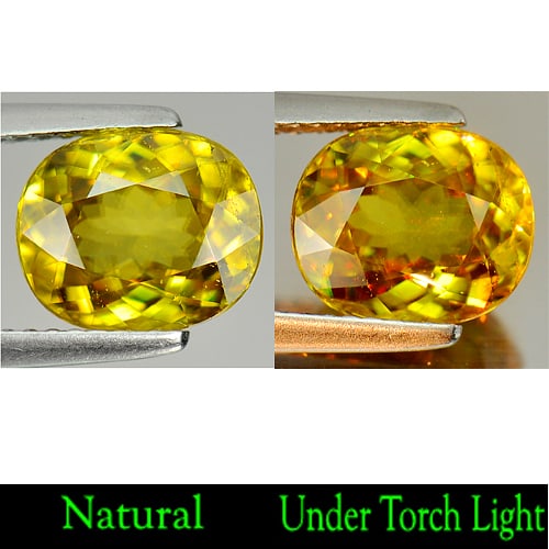 Natural Multi Color Titanium Sphene With Rainbow Spark 2.76 Ct Oval 9.4 x 7.8 Mm.: Product ID: 806505885 Product Name: Natural Sphene Weight: 2.76 CT. Size: 9.4 x 7.8 x 4.6 MM. Shape: Oval Color: Multi Color Titanium With Rainbow Spark Clarity:VSI Luster: Adamantine Gems Origin: Mad