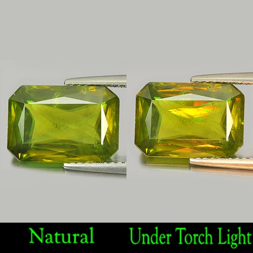 Natural Multi Color Sphene Gemstones 6.03 Ct. Octagon Shape 13.1 x 9 Mm.: Product ID: 806505135 Product Name: Natural Sphene Weight: 6.03 CT. Size: 13.1 x 9 x 4.9 MM. Shape: Octagon Color: Multi Color Titanium Red Spark Clarity:VSI Luster: Adamantine Gems Origin: Mardagasca