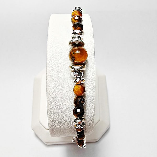 Natural Tigers Eye Gemstone 952 Sterling Silver Bracelet Jewelry Max Length 6 Inch. (1 of 3)