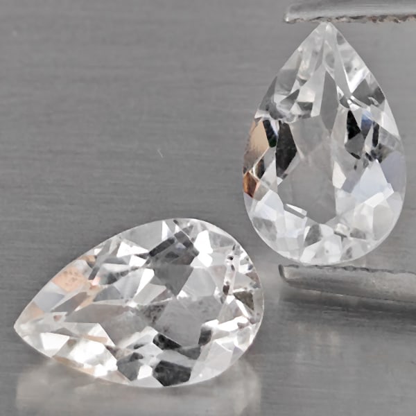 Natural White Quartz Gemstones 2.44 Ct. 2 Pcs. Pear Shape 9.2 x 6.2 Mm.: Product ID: 805530263 Product Name: Natural Quartz Weight: 2.44 CT. Size: 9.2 x 6.2 x 4.4 MM. Shape: Pear Shape Color: White Clarity:VSI Luster: Good Gems Origin: Brazil Treatment: Unheated Crystal St