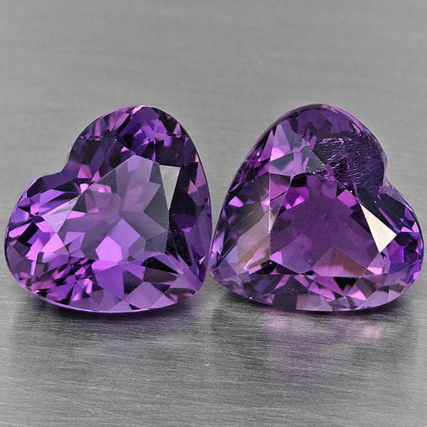 Natural Purple Amethyst Gemstones 9.76 Ct. 2 Pcs Heart Shape 12 x 10 Mm.: Product ID: 800325602 Product Name: Natural Amethyst Weight: 9.76 CT. Size: 12 x 10 x 7.4 MM. Shape: Heart Shape Color: Purple Clarity:VSI Luster: Good Gems Origin: Brazil Treatment: Unheated Crystal 