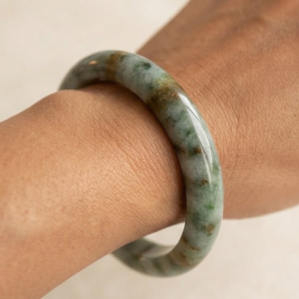 Natural Multi Color Jade Gemstones Bangle 247.47 Ct. Round Cabochon Diameter 52 Mm. (1 of 3)