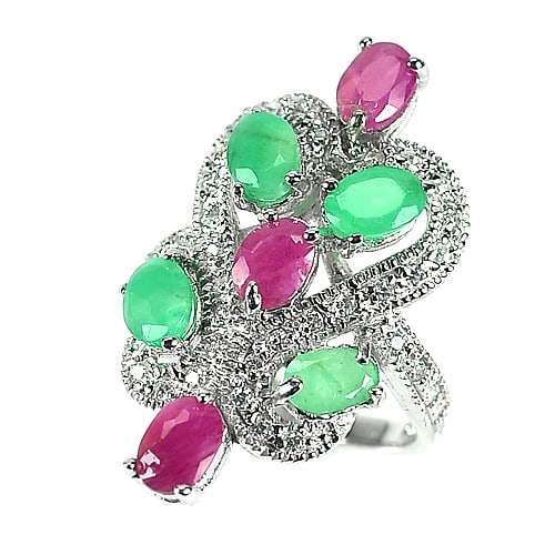 Natural Emerald and Ruby with 925 Sterling Silver Ring Jewelry Size 7: Product ID: 207102061 Product Name: Silver Jewelry Ring Product Type: 925 Sterling Silver Fine Jewelry Jewelry Weight: 5.87 Grams. Ring Size: 7 Resizable(Fee) Gemstones Color: Green Metal: Solid Silve