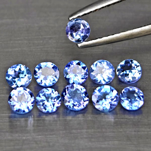 Natural Violetish Blue Tanzanite Gemstones 1.74 Ct. 11 Pcs. Round Shape 3.7 Mm.: Product ID: 807015076 Product Name: Natural Weight: 1.74 CT. Size: 3.7 x 3.7 x 2.3 MM. Shape: Round Color: Violetish Blue Clarity:VSI Luster: Good Gems Origin: Tanzania Treatment: Heated Crystal Struc