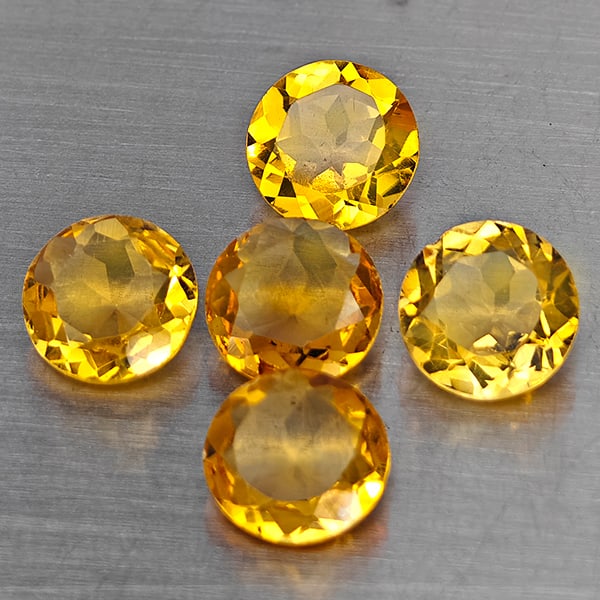 Natural Yellow Citrine Gemstones 5.55 Ct. 5 Pcs. Round Shape 7.2 Mm.: Product ID: 801815480 Product Name: Natural Citrine Weight: 5.55 CT. Size: 7.2 x 7.2 x 3.5 MM. Shape: Round Color: Yellow Clarity:VSI Luster: Good Gems Origin: Brazil Treatment: Unheated Crystal Struc