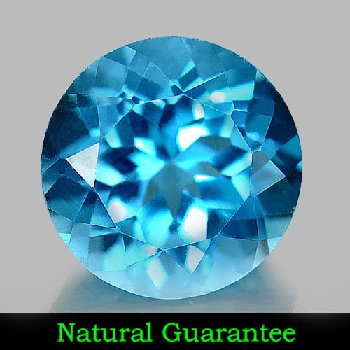 Natural Swiss Blue Topaz Gemstones 3.14 Ct. Clean Round Shape 9 Mm.: Product ID: 807158451 Product Name: Natural Blue Topaz Weight: 3.14 CT. Size: 9 x 9 x 5.7 MM. Shape: Round Color: Swiss Blue Clarity:IF Luster: Very Good Gems Origin: Brazil Treatment: Treated Crystal