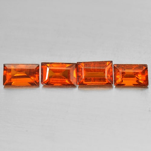 Natural Reddish Orange Spessartine Garnet Gemstones 2.59 Ct 4 Pcs. Baguette Shape: Product ID: 802924770 Product Name: Natural Spessartine Weight: 2.59 CT. Size: 5.7 x 3.7 x 2.9 MM. Shape: Baguette Color: Reddish Orange Clarity:VVS Luster: Good Gems Origin: Nigeria Treatment: Unheat