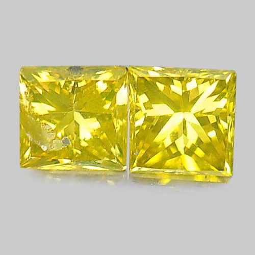 Natural Yellow Loose Diamond 0.31 Ct. 2 Pcs Square Princess Cut 3 Mm.: Product ID: 802102976 Product Name: Natural Enhanced Diamond Weight: 0.31 CT. Size: 3 x 3 x 2 MM. Shape: Square Princess Cut Color: Yellow Clarity:SI1 Luster: Scintillating Gems Origin: Belgium Treatm