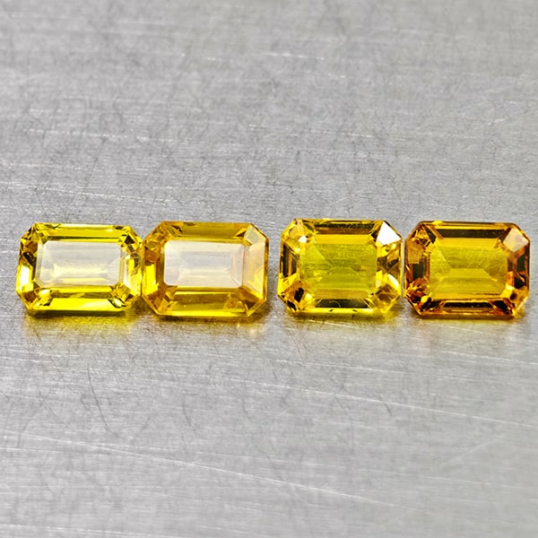 Natural Orange Yellow Ceylon Sapphire Gemstones 1.72 Ct. 4 Pcs Octagon Shape 4.7 x 3.6 Mm.: Product ID: 806162014 Product Name: Natural Weight: 1.72 CT. Size: 4.7 x 3.6 x 2.2 MM. Shape: Octagon Color: Orange Yellow Clarity:VSI Luster: Good Gems Origin: Ceylon, Sri - Lanka Treatment: Heated C