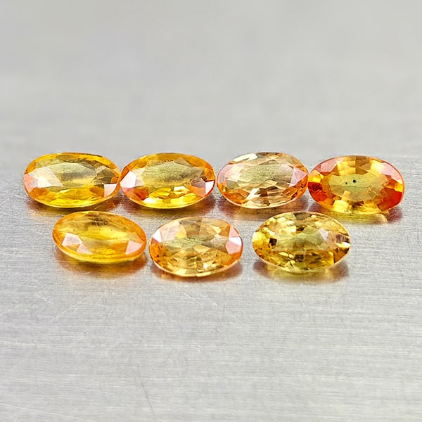 Natural Orange Yellow Songea Sapphire Gemstones 1.86 Ct. 7 Pcs. Oval Shape 4.9 Mm.: Product ID: 806161948 Product Name: Natural Green Sapphire Weight: 1.86 CT. Size: 4.9 x 3 x 1.9 MM. Shape: Oval Color: Orange Yellow Clarity:VSI Luster: Good Gems Origin: Tanzania Treatment: Heated Cr