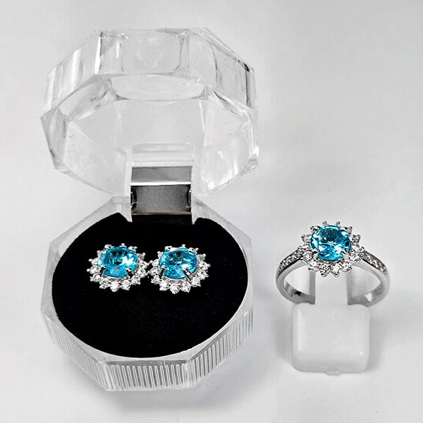 Natural Blue Topaz Gemstones with 925 Sterling Silver Jewelry Sets Ring Size 8 And Earrings (1 of 3)