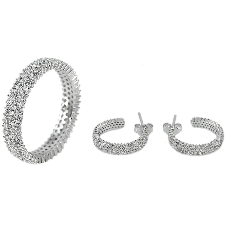 925 Sterling Silver Jewelry Sets White Gold Plated 6.25 Grams Earrings and Ring Size 8: Product ID: 207103282 Product Type: 925 Sterling Silver Fine Jewelry Jewelry Weight: 6.25 Grams. Ring Size: 8 Resizable(Fee) Gemstones Color: Silver Metal: Solid Silver 92.5%. Gemstone Detail: Round W