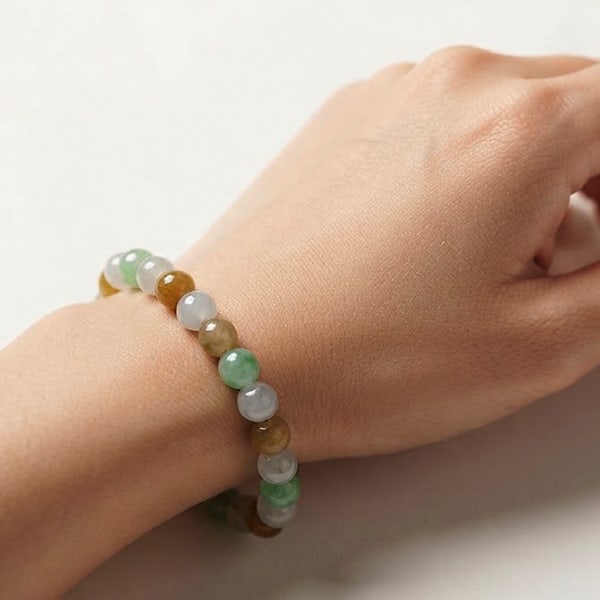 Natural Multi-Color Type A Jade Gemstones 88.44 Ct. Beads Flexibility Bracelet Diameter 60 Mm.: Product ID: 819816389 Product Name: Natural Jade Weight: 88.44 CT. Size: 60 MM. Shape: Round Cabochon Shape Color: Multi-Color Clarity:Semi - Transparent Luster: None Gems Origin: Thailand Treatment: 