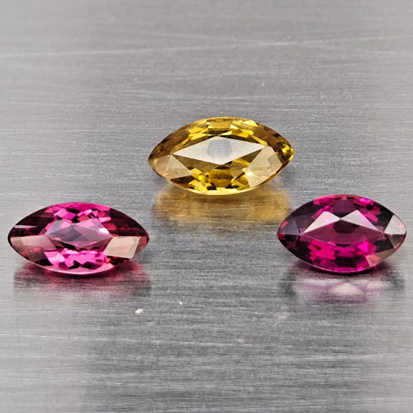 Natural Fancy Color Tourmaline Gemstones 1.53 Ct. 3 Pcs. Marquise Shape 7.8 x 4.3 Mm.: Product ID: 807251222 Product Name: Natural Tourmaline Weight: 1.53 CT. Size: 7.8 x 4.3 x 3.2 MM. Shape: Marquise Shape Color: Fancy Color Clarity:SI1 Luster: Good Gems Origin: Nigeria Treatment: Unhe