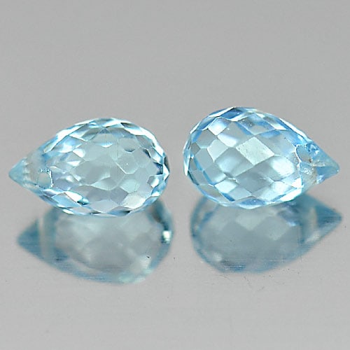 Natural Baby Blue Topaz Gemstones 1.53 Ct. 2 Pcs. Briolette with Drilled 6.1 x 4 Mm.: Product ID: 807164916 Product Name: Natural Blue Topaz Weight: 1.53 CT. Size: 6.1 x 4 x 4 MM. Shape: Briolette with Drilled Color: Baby Blue Clarity:VSI Luster: Good Gems Origin: Brazil Treatment: Tre