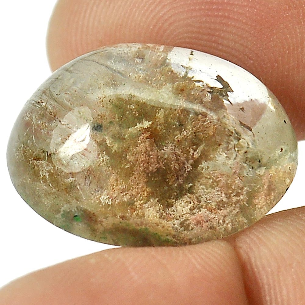 Natural Moss Quartz Gemstones 25.62 Ct. Oval Cabochon Shape 20 x 17 Mm.: Product ID: 805529146 Product Name: Natural Quartz Weight: 25.62 CT. Size: 20 x 17 x 10.8 MM. Shape: Oval Cabochon Color: Multi-Color Clarity:Semi - Transparent Luster: Good Gems Origin: Thailand Trea