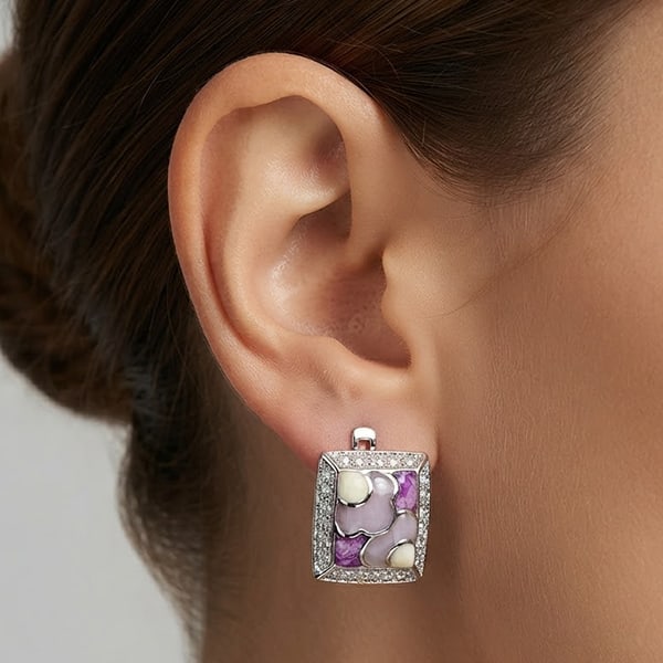 925 Sterling Silver Earrings Jewelry 4.89 Grams with Multi-Color Enamel: Product ID: 281070332 Product Type: 925 Sterling Silver Fine Jewelry Jewelry Weight: 4.89 Grams. Gemstones Color: Silver Metal: Solid Silver 92.5%. Gemstone Detail: Multi-Color Enamel And White CZ Rou