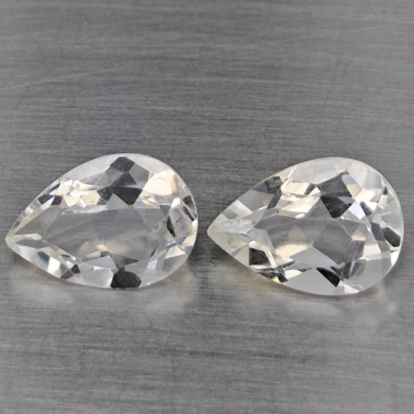 Natural White Quartz Gemstones 2.46 Ct. 2 Pcs. Pear Shape 9 x 6.2 Mm.: Product ID: 805530265 Product Name: Natural Quartz Weight: 2.46 CT. Size: 9 x 6.2 x 4 MM. Shape: Pear Shape Color: White Clarity:VSI Luster: Good Gems Origin: Brazil Treatment: Unheated Crystal Struct