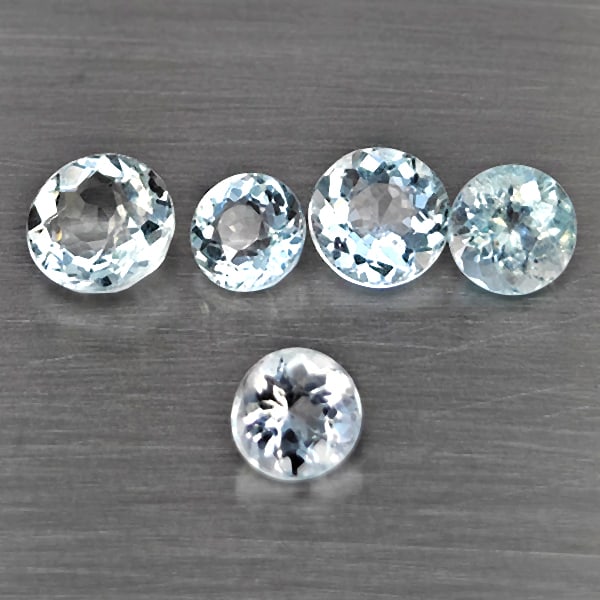 Natural Baby Blue Aquamarine Gemstones 1.93 Ct. 5 Pcs. Round Shape 5.1 Mm.: Product ID: 800812468 Product Name: Natural Aquamarine Weight: 1.93 CT. Size: 5.1 x 5.1 x 3.1 to 4.2 x 4.2 x 3 MM. Shape: Round Shape Color: Baby Blue Clarity:SI1 Luster: Good Gems Origin: Brazil Trea