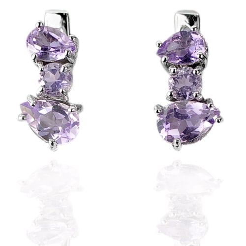 Natural Purple Amethyst with 925 Sterling Silver Earrings Jewelry 5.21 G. (1 of 3)