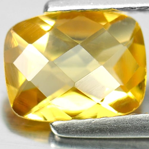 Natural Yellow Citrine Gemstones 1.17 Ct. Clean Cushion Checkerboard Cut 8.2 x 6.3 Mm.: Product ID: 801812296 Product Name: Natural Citrine Weight: 1.17 CT. Size: 8.2 x 6.3 x 4.7 MM. Shape: Cushion Checkerboard Color: Yellow Clarity:IF Luster: Good Gems Origin: Brazil Treatment: Unheated