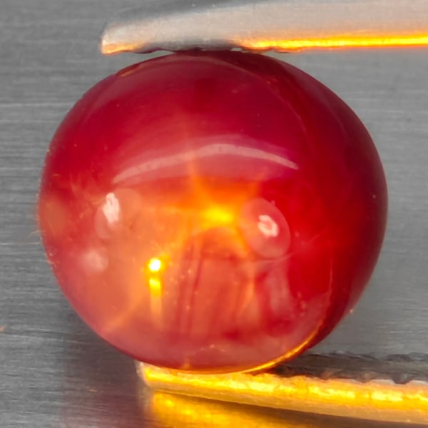Natural Red Star Ruby Gemstones 2.81 Ct. Round Cabochon Shape 7.5 Mm.: Product ID: 805919615 Product Name: Natural Ruby Star Cabochon Weight: 2.81 CT. Size: 7.5 x 7.5 x 4.7 MM. Shape: Round Cabochon Color: Red Clarity:Opaque Luster: Good 6 Rays Star Gems Origin: Madagasc