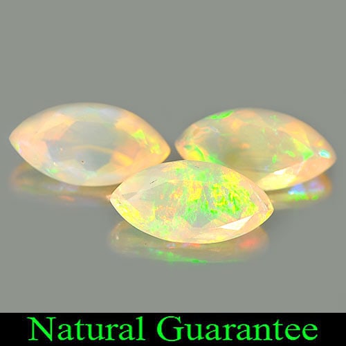 Natural Multi Color Play Of Colour Opal Gemstones 1.99 Ct. 3 Pcs. Marquise Shape: Product ID: 818725352 Product Name: Natural Opal Weight: 1.99 CT. Size: 9.9 x 5.1 x 3.6 MM. Shape: Marquise Color: Multi Color Clarity:Semi - Transparent Luster: Strong Iridescent Gems Origin: Ethiopi