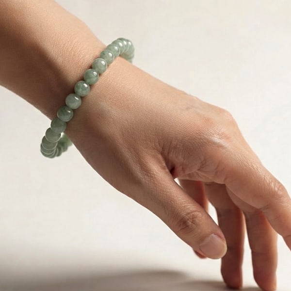 Natural Type-A Green Jade Gemstones 79.33 Ct. Beads Round Cabochon Shape Flexibility Bracelet (1 of 3)