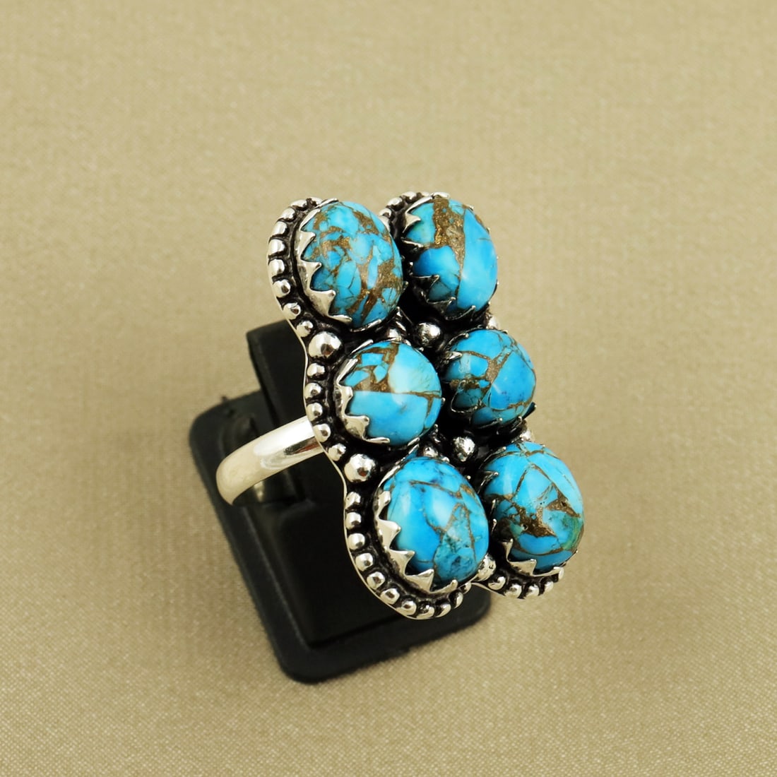 Natural Kingman Turquoise Sterling Silver Plated Handmade Ring - 8.5MM: Product ID: 260820105032 Product - Handmade Silver Plated Ring Metal - 92.5 Sterling Silver Plated Ring Size - 7.5MM Gemstone - Kingman Turquoise Gemstone Origin - United States Gemstone Size - 8X10 (