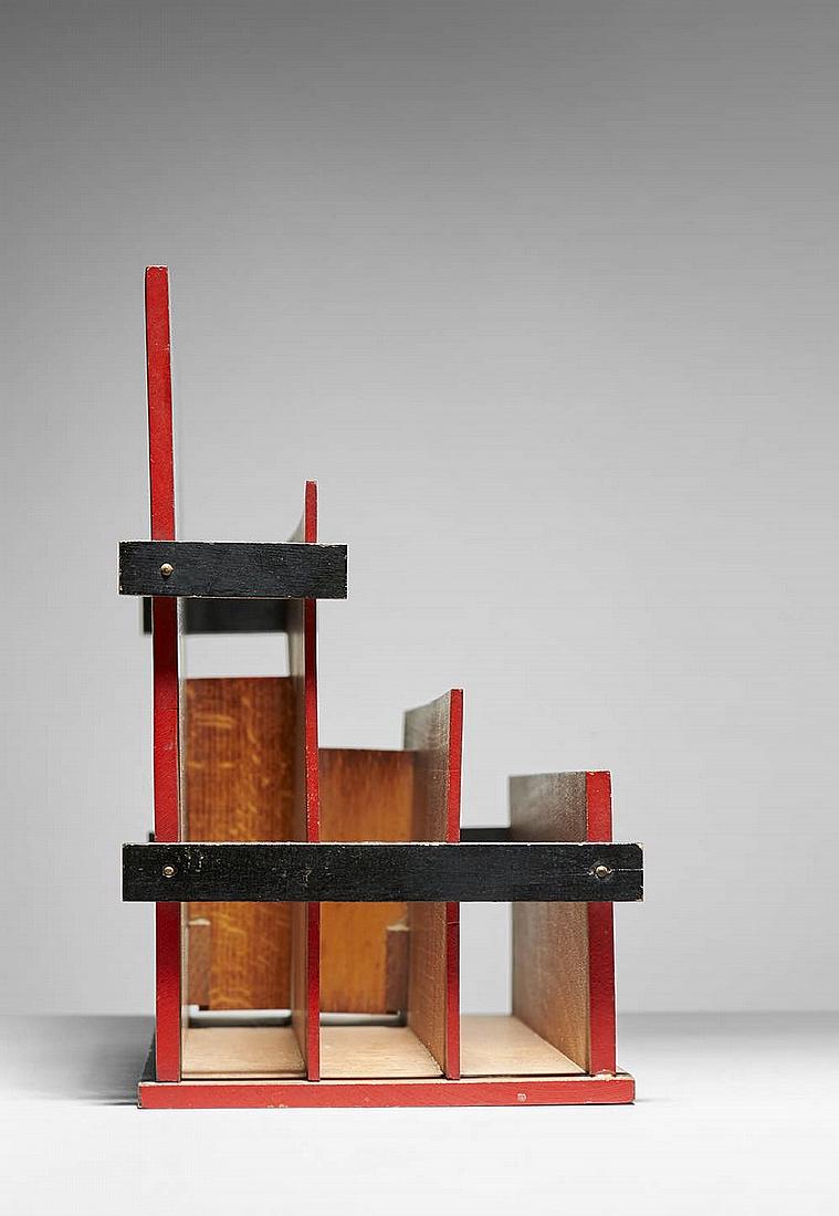 HUIB HOSTE 1881-1957: HUIB HOSTE 1881-1957 Modernist letter holder Belgium, circa 1930 Wood and painted wood, 20 x 32 cm Provenance: Private collection, Belgium