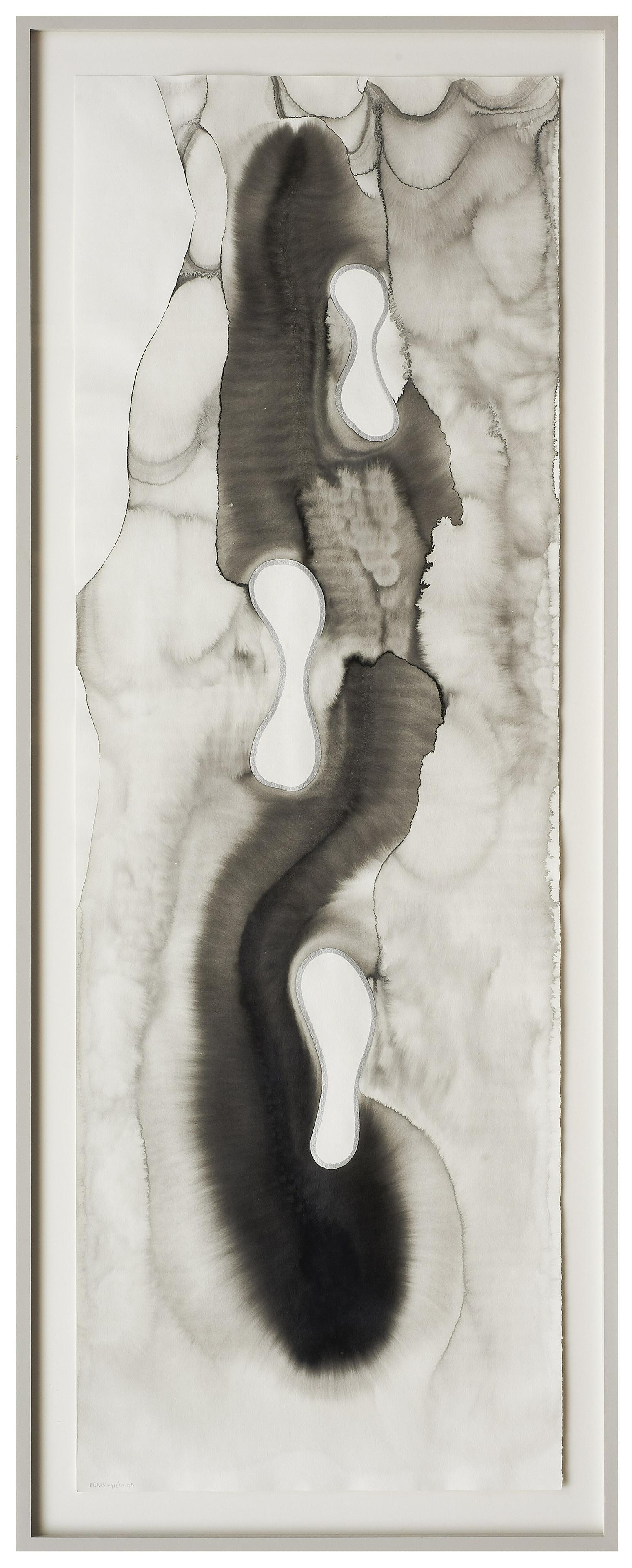 Ernesto Neto (Brazilian, 1964): Untitled - 1999 India ink and silver ink on paper 109 x 37 cm Signature and date lower left Provenance James Van Damme Gallery, Brussels Mainly known for his organic installations of suspended volumes