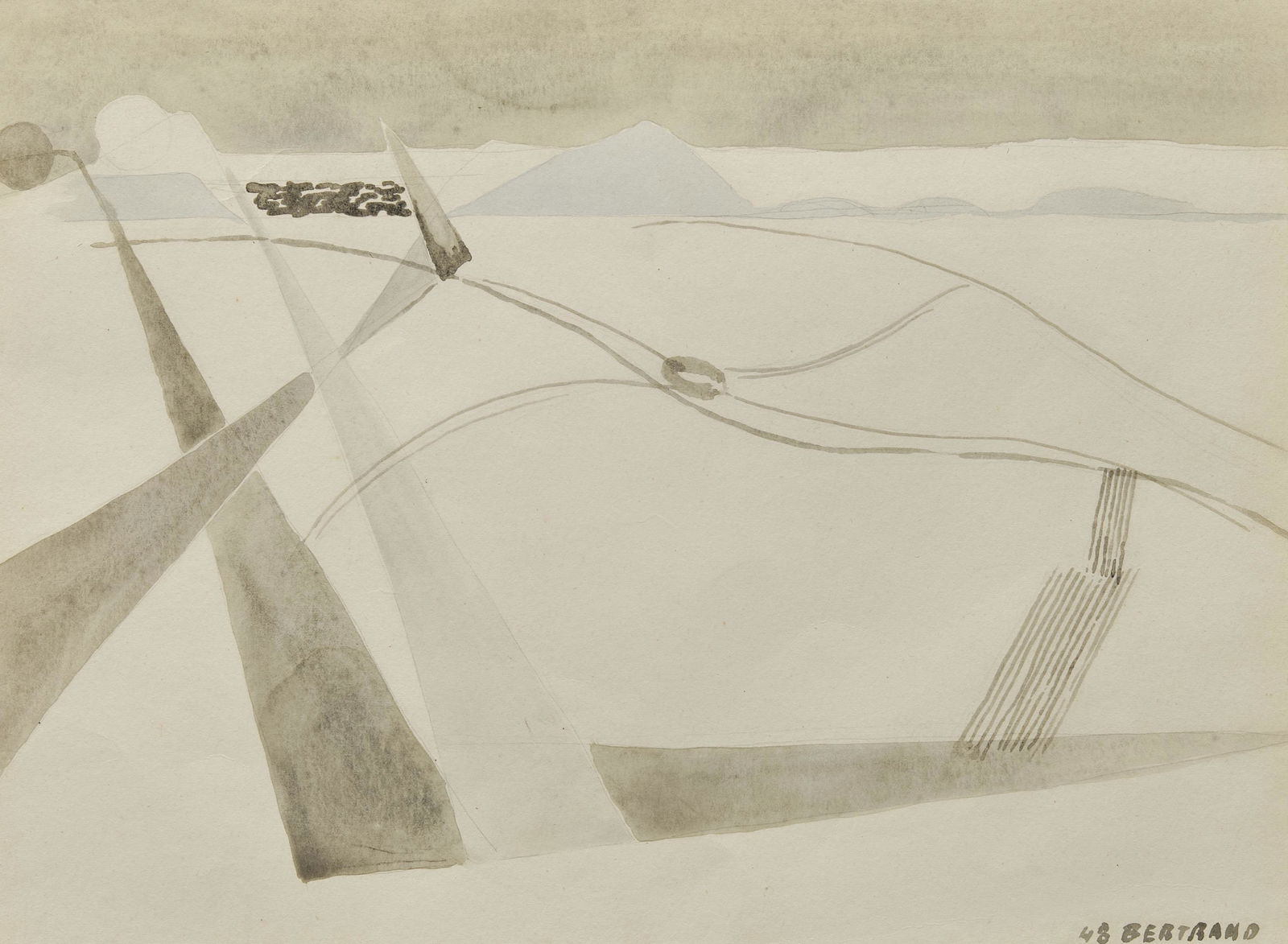 Gaston Bertrand (Belgian, 1910 - 1994): Mer et dunes - 1948 Watercolor on paper - 27,2 x 36,8 cm Signed and dated lower right Provenance: NF Gallery, Knokke Private collection, Belgium Published: Caroline Bricmont, Serge Goyens de Heusch, G