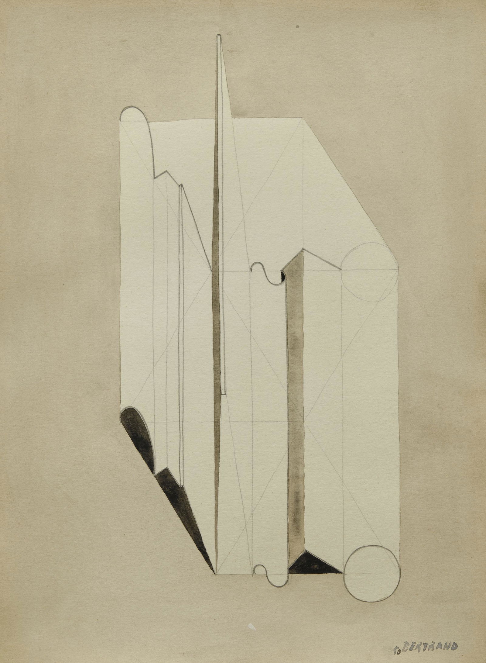 Gaston Bertrand (Belgian, 1910 - 1994): La cathédrale - 1950 Watercolor and ink wash on paper - 36,8 x 27,2 cm Signed and dated lower right Provenance: Robert Delevoy collection, Brussels (acquired from the artist) Sale Librairie Simonson,