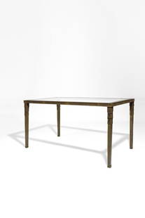 Louis Cane (French, 1943): "Classic" Table - 1994 Patinated bronze, oak, and glass 74 x 120 x 70 cm Signed, numbered 1/8 and dated on top of a corner, with foundry mark CISELURE D'ART / ILE DE FRANCE / VERNOU-LA-CELLE Literatur