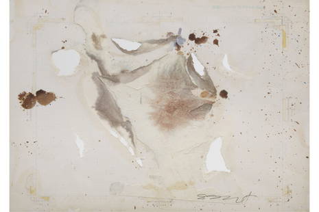 Shozo Shimamoto (Japanese, 1928 -2013): Ana Esquisse - 1962 [Hole] Ink and gouache on torn paper 36,4 x 51,3 cm Signed lower right Provenance: Hundermark Gallery, Cologne Private collection, Belgium Exhibited: Hundermark Gallery, Co