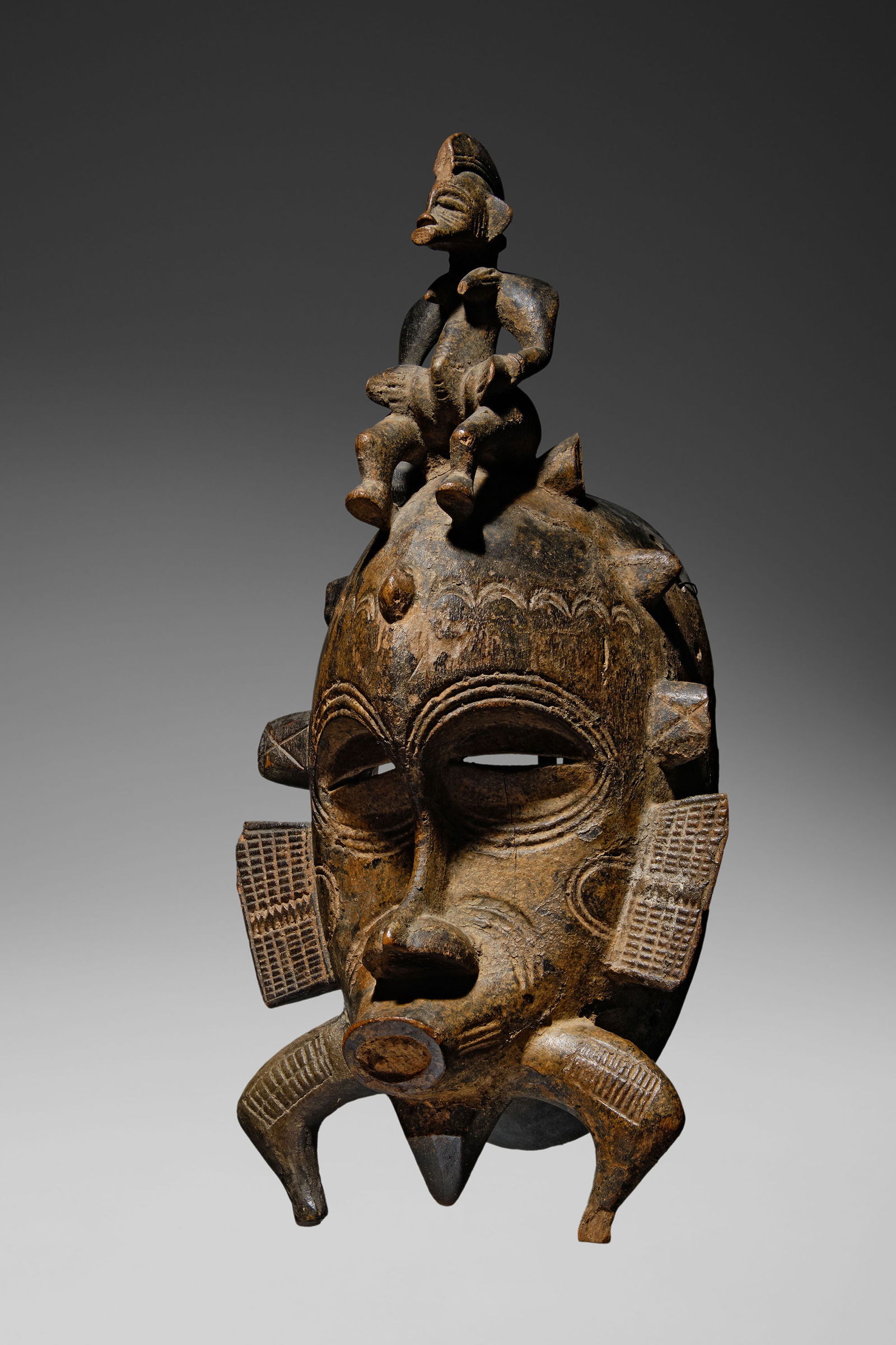 Senufo Mask: Ivory Coast Wood, 32,5 cm Provenance: Pierre Vérité Collection until 1992, Paris Michelle Saint Hilaire Collection, Paris Accompanied by a certificate with a photograph by Claude Vé