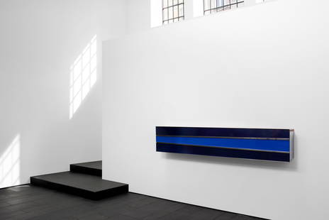 Christophe Gevers (Belgian, 1928-2007): Blue Bar Cabinet - c.1974 Lacquered steel and plexiglass 44 x 230 x 32 cm Provenance: House of Christophe Gevers in La Garde-Freinet, Var Frederic Hooft and Stefan Boxy Collection, Belgium Published: