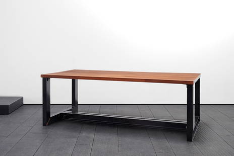 Christophe Gevers (Belgian, 1928-2007): Dining Table - c.1975 Wood and lacquered steel 75 x 215 x 104 cm Provenance: Frederic Hooft and Stefan Boxy Collection, Belgium Published: Pierre Loze, Thierry Aughuet, Christophe Gevers Designer, Ed