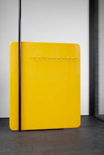 Christophe Gevers (Belgian, 1928-2007): Yellow Coat Hanger – 1973 Lacquered steel 180 to 285 cm x 148 cm Provenance: Les Trois Tonneaux, Auderghem (Brussels) Frederic Hooft and Stefan Boxy Collection, Belgium Exhibited: Design Museum