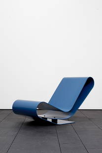 Maarten Van Severen (Belgian, 1956-2005): LC 95 A Chair - 1995 Blue Painted aluminum and rubber 57 x 50 x 105 cm Manufactured by Maarten Van Severen Meubelen, Belgium Probably unique Provenance: Frederic Hooft and Stefan Boxy Collection, Belg
