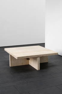 Christophe Gevers (Belgian, 1928 - 2007): Coffee Table Travertine, 41 x 120 x 120 cm Provenance: Made for the artist's homePrivate collection, Belgium Published: Pierre Loze, Thierry Aughuet, Christophe Geve