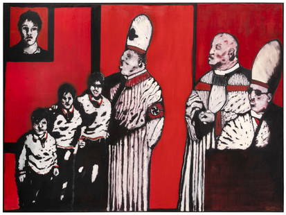 Stéphane Mandelbaum (Belgian, 1961 - 1986): Saint Nicolas Nazi - 1979 Oil on canvas 208 x 280 cm Signed lower right Provenance: Private collection, Belgium Published: Gilles Sebhan, Mandelbaum ou le rêve d'Auschwitz, Les Impressions