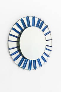 Max Ingrand (French, 1908 - 1969): Mirror - c.1958 Mirror and blue coloured glass 65 cm Ø Edited by Fontana Arte Provenance: Galleria Esempi Del Novecento, Milan Private collection, Belgium Exhibited: Milan, Palazzo Reale,
