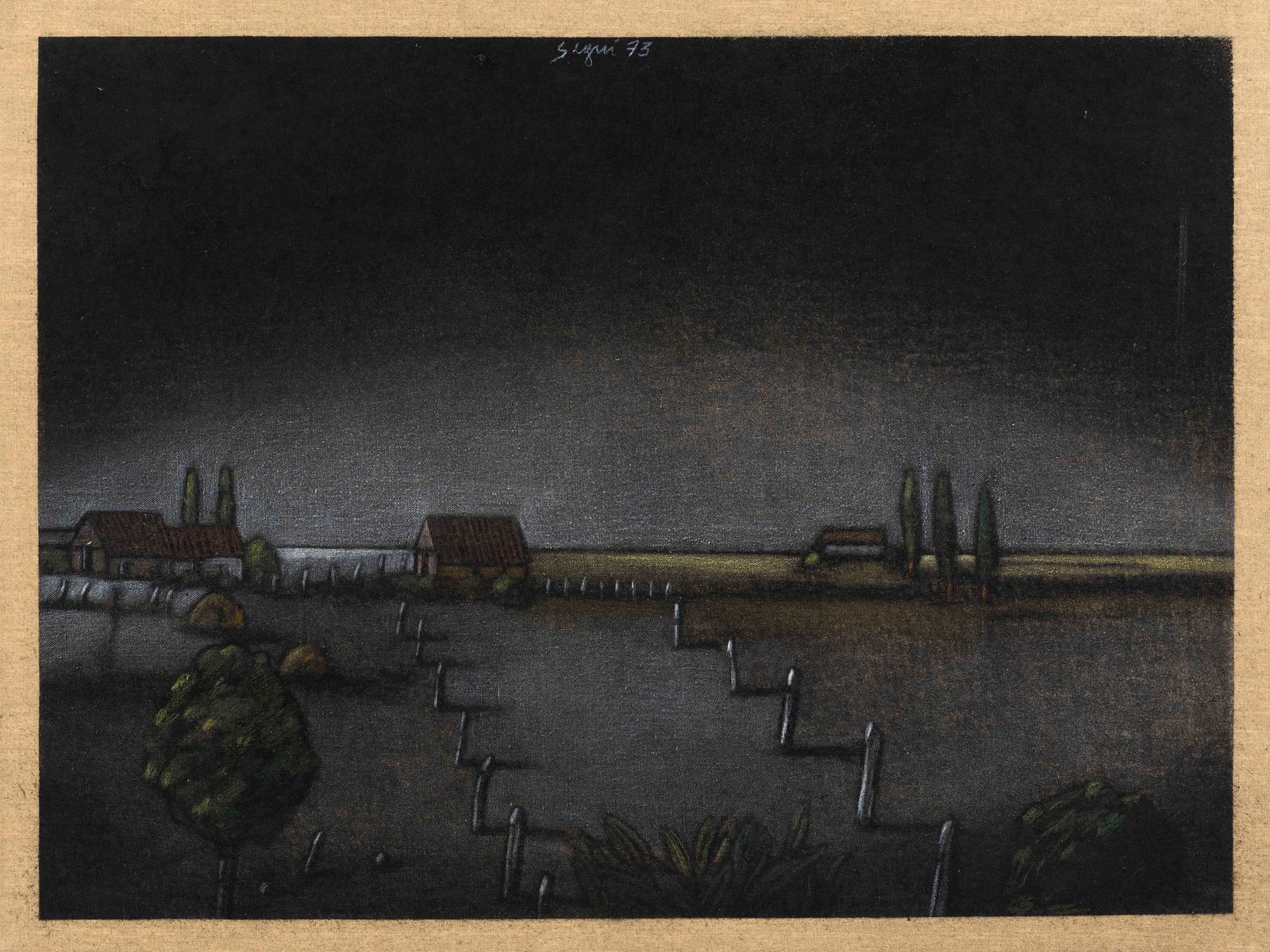 Antonio Segui (Argentinian, 1934 - 2022): Villa Maria - 1973 Pastel and charcoal on canvas46,5 x 61 cmSigned and dated top middleTitled, signed, and dated on verso Provenance:Private collection, Paris (gift from the artist)