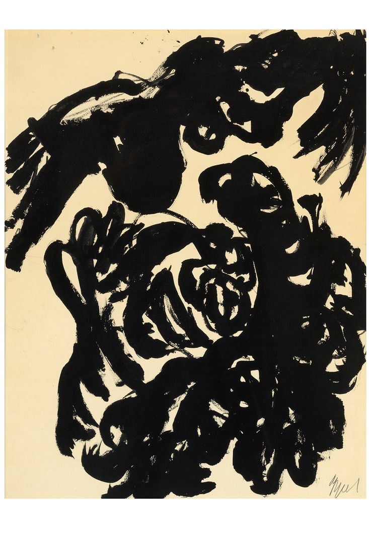 Karel Appel (Dutch, 1921-2006): Untitled - 1950s India ink on paper 62 x 48 cm Signed lower right Provenance: Guillaume Campo, Antwerp (label on verso) Private collection, Antwerp