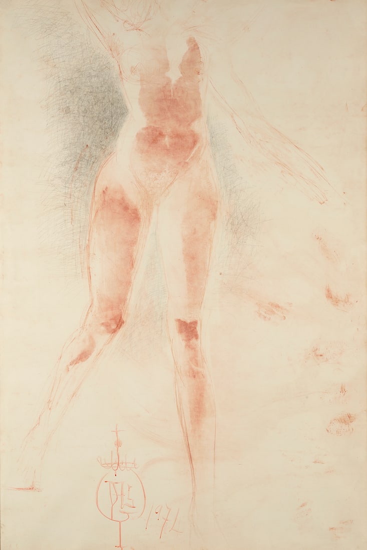 Salvador Dalí (Spanish, 1904-1989): Female Nude - 1974 Watercolor, sanguine, and pencil on paper 152,5 x 101,6 cm Signed and dated lower center and on verso Provenance: Gala Dalí, the artist’s wife Cecile