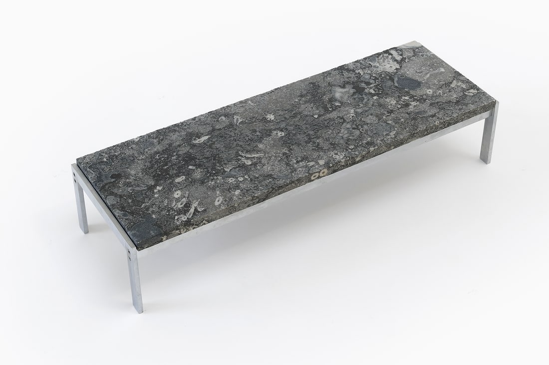 Poul Kjærholm (Danish, 1929-1980): Rare Side Table PK 63 - 1968 [design] Porsgrunn marble and steel 17 x 82,2 x 27 cm Manufactured by E. Kold Christensen A/S, Copenhagen, Denmark Literature: Christ