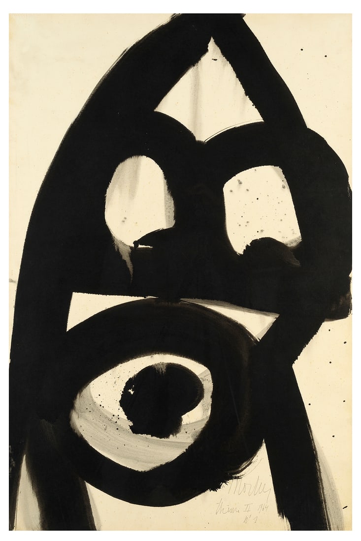 Antoine Mortier (Belgian, 1908-1999): Thème II n°1 -1964 Indian ink on paper 117 x 80 cm Signed, titled, dated, and numbered lower right Provenance: Private collection, Antwerp Published: Danièle