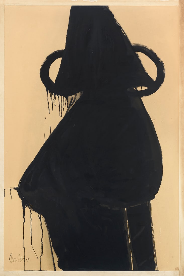 Antoine Mortier (Belgian, 1908-1999): Untitled - 1967 India ink on paper mounted on canvas 158 x 108 cm (canvas); 151,5 x 100 cm (sheet) Signed and dated lower left Provenance: Private collection, Antwerp